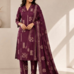 Wine Cotton Kurta Set