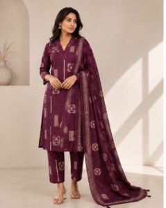 Wine Ajrakh Cotton Kurta Set