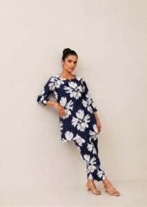 Navy Blossom Kurta Set